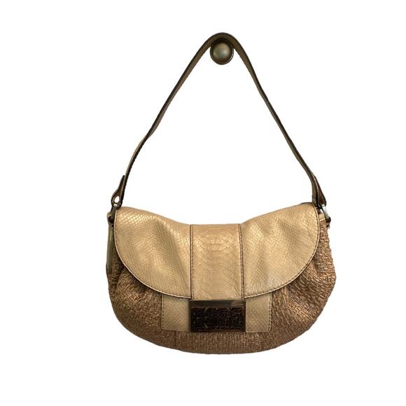 Calvin Klein Snakeskin Print Woven Hobo Bag Beige and Tan - Picture 3 of 12